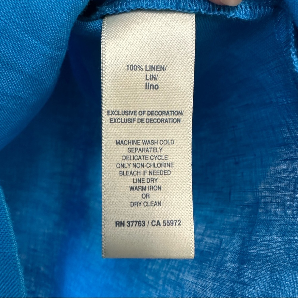 Rafaella 100% Linen Blue Pintuck Front  Button-Down Women's Shirt - Picture 6 of 8
